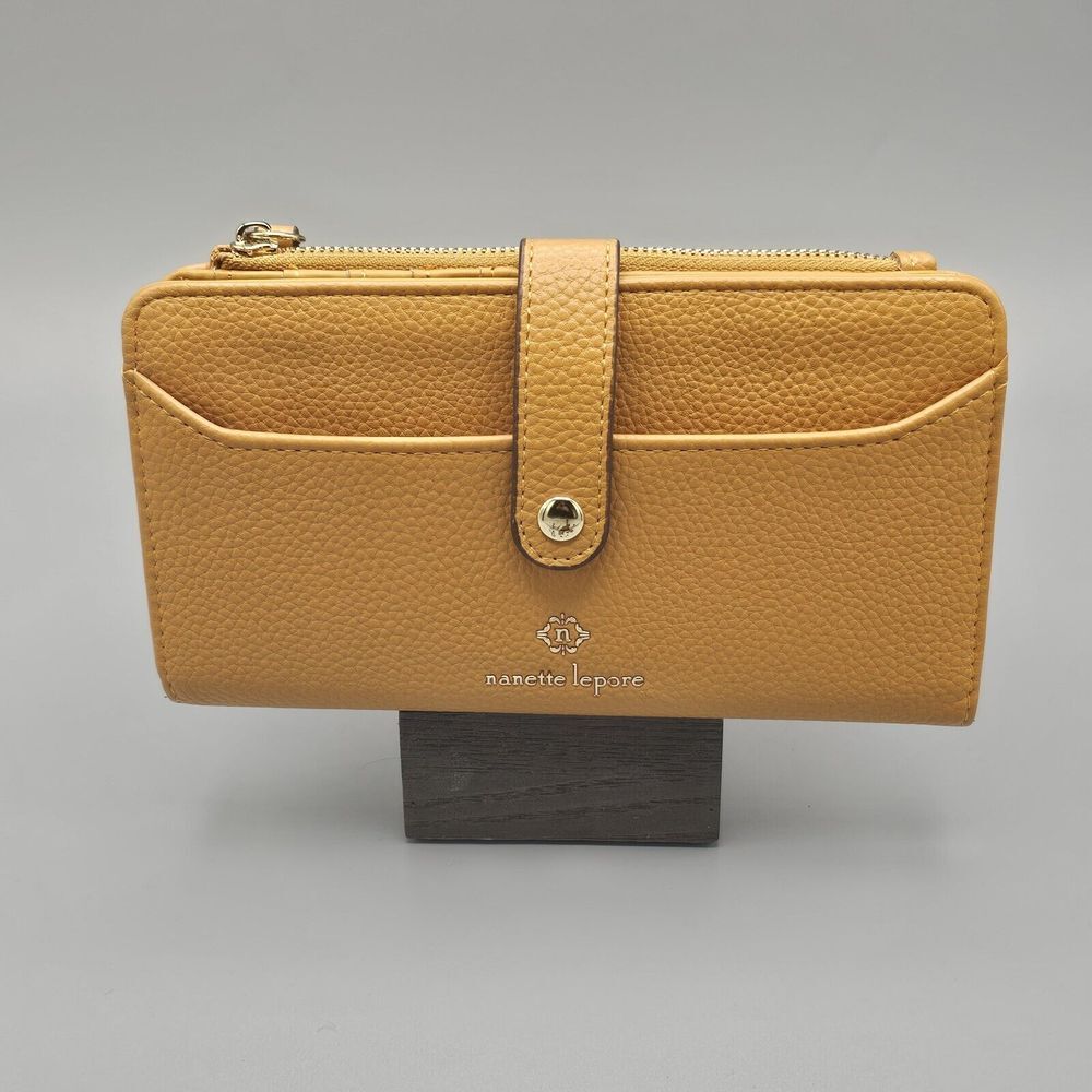 Nanette Lepore Mustard Yellow Pebble Vegan Leather Bifold Wallet